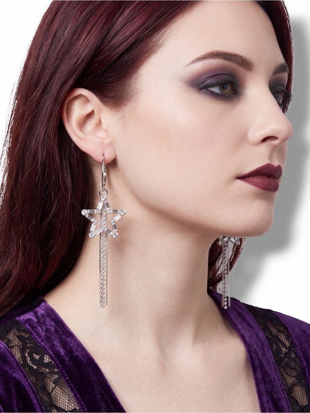 Silver Crystal Stars Long Tassel Earrings NWT